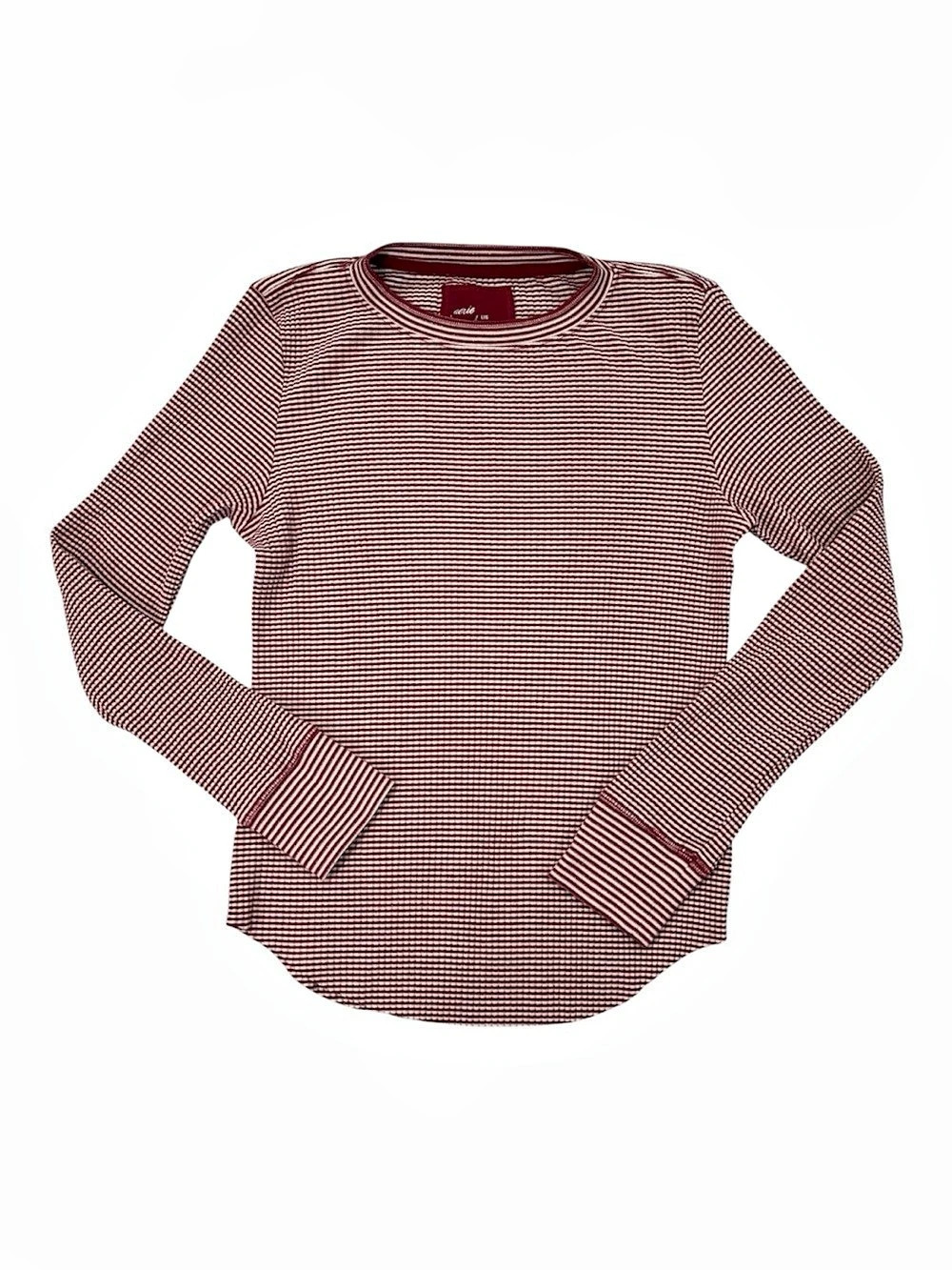 Aerie Striped Top, Long Sleeve Thermal Red White Gold Metallic, Large, Soft